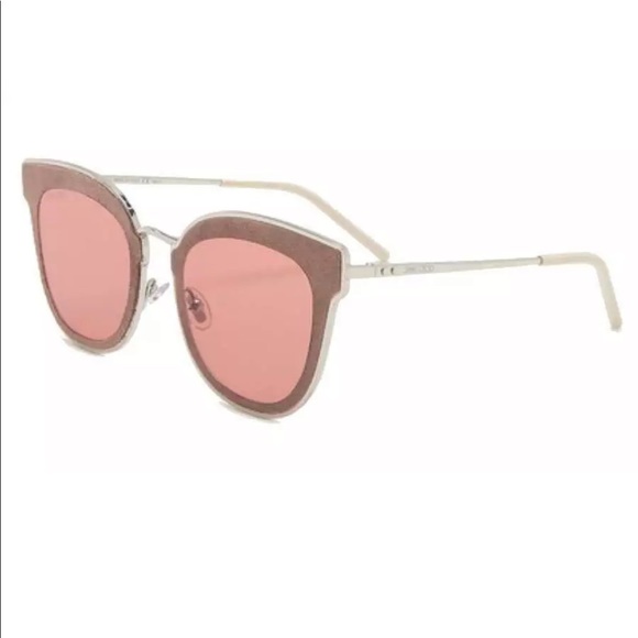 $495 Jimmy Choo Cat Eye Sunglasses Frame Silver + Mauve Lens Pink + Acc NWT - Picture 7 of 15